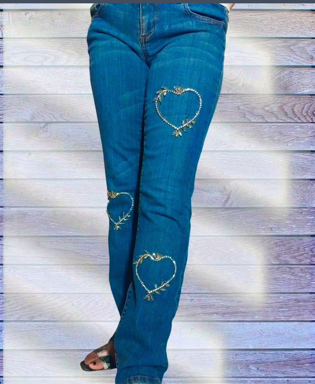 Heart Embellished Glam Denim Jeans