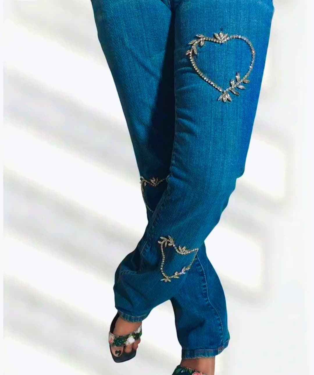 Heart Embellished Glam Denim Jeans