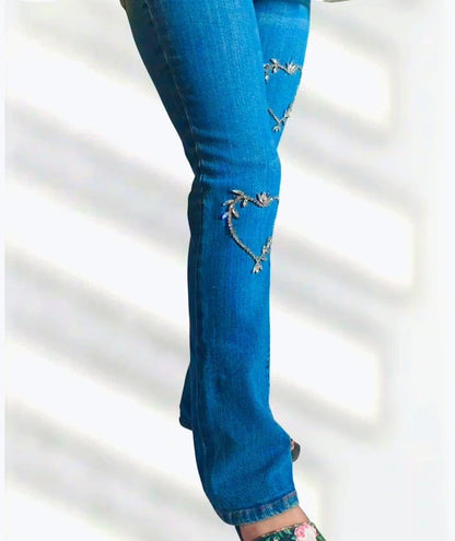 Heart Embellished Glam Denim Jeans